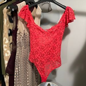 🎈Bundle 2/$50 Free People Red Lace Bodysuits - XS